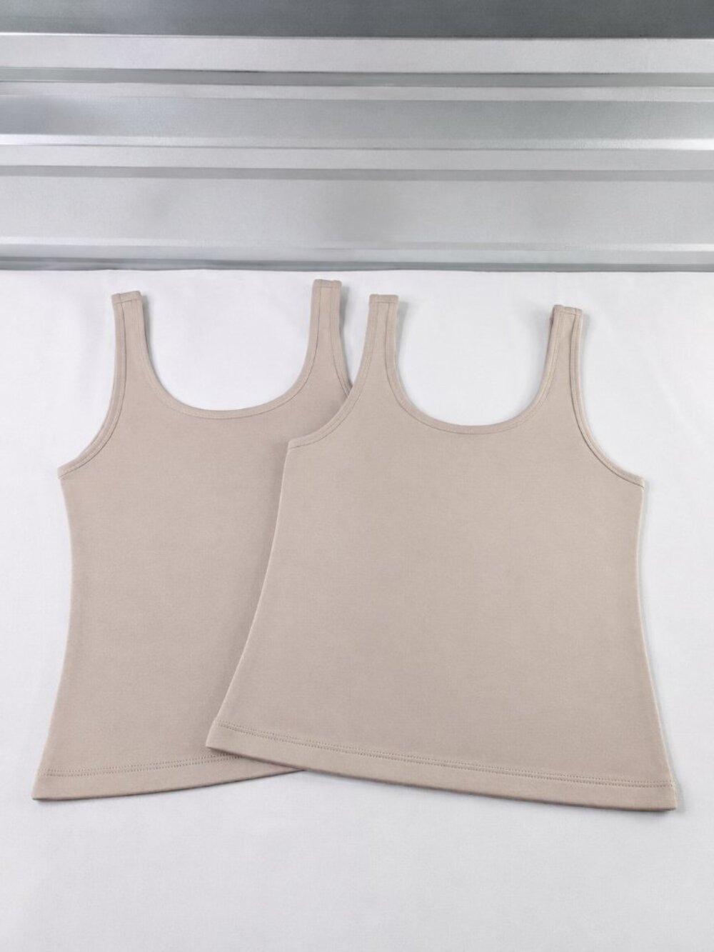 Zenana 2 Pack Beige Nude Layering Tank Tops Soft Stretch Sleeveless Bundle Sz. L
